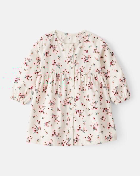 baby girl floral print corduroy long-sleeve dress - white
