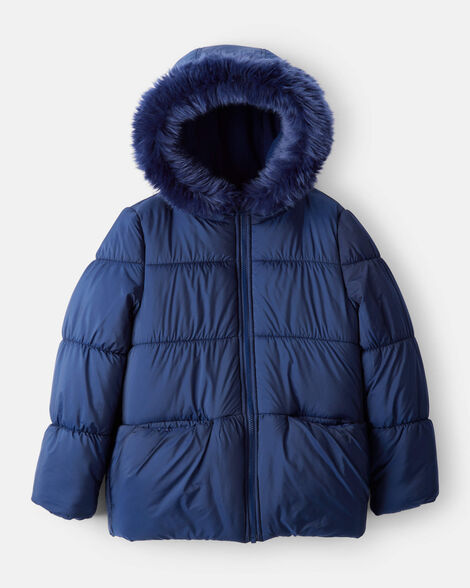 girls hooded puffer jacket - navy