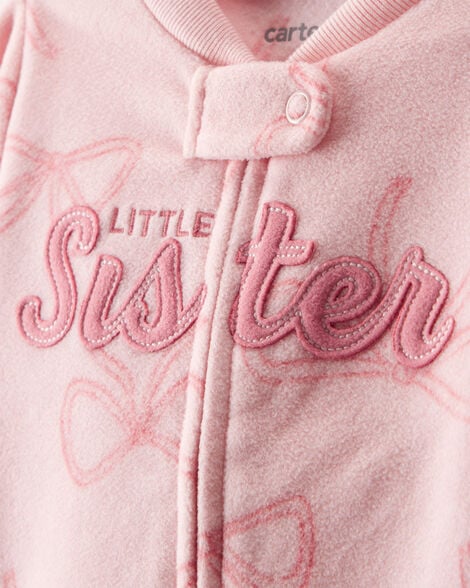 Baby Girl Bow Print Loose Fit Long-Sleeve Sleep & Play - Pink