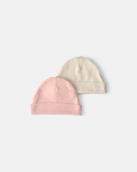 baby girl 2-pack caps - pink/ivory