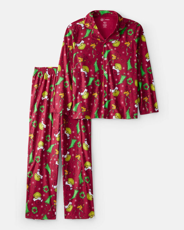Product image 1 of Kid Dr. Seuss™ The Grinch Print Fleece Long-Sleeve Loose Fit 2-Piece Pajamas - Red