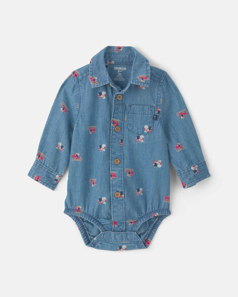 Baby Boy Snowman Chambray Long-Sleeve Bodysuit - Blue