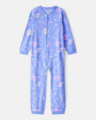 Girls Movie Print Fleece Long-Sleeve Zip-Up 1-Piece Pajamas - Pink