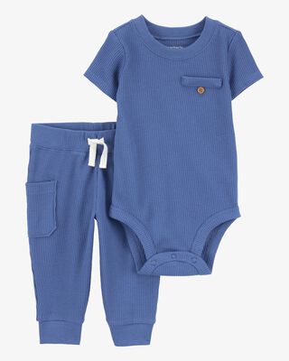 Product image 1 of Baby 2-Piece Short-Sleeve Bodysuit Pant Set - Blue