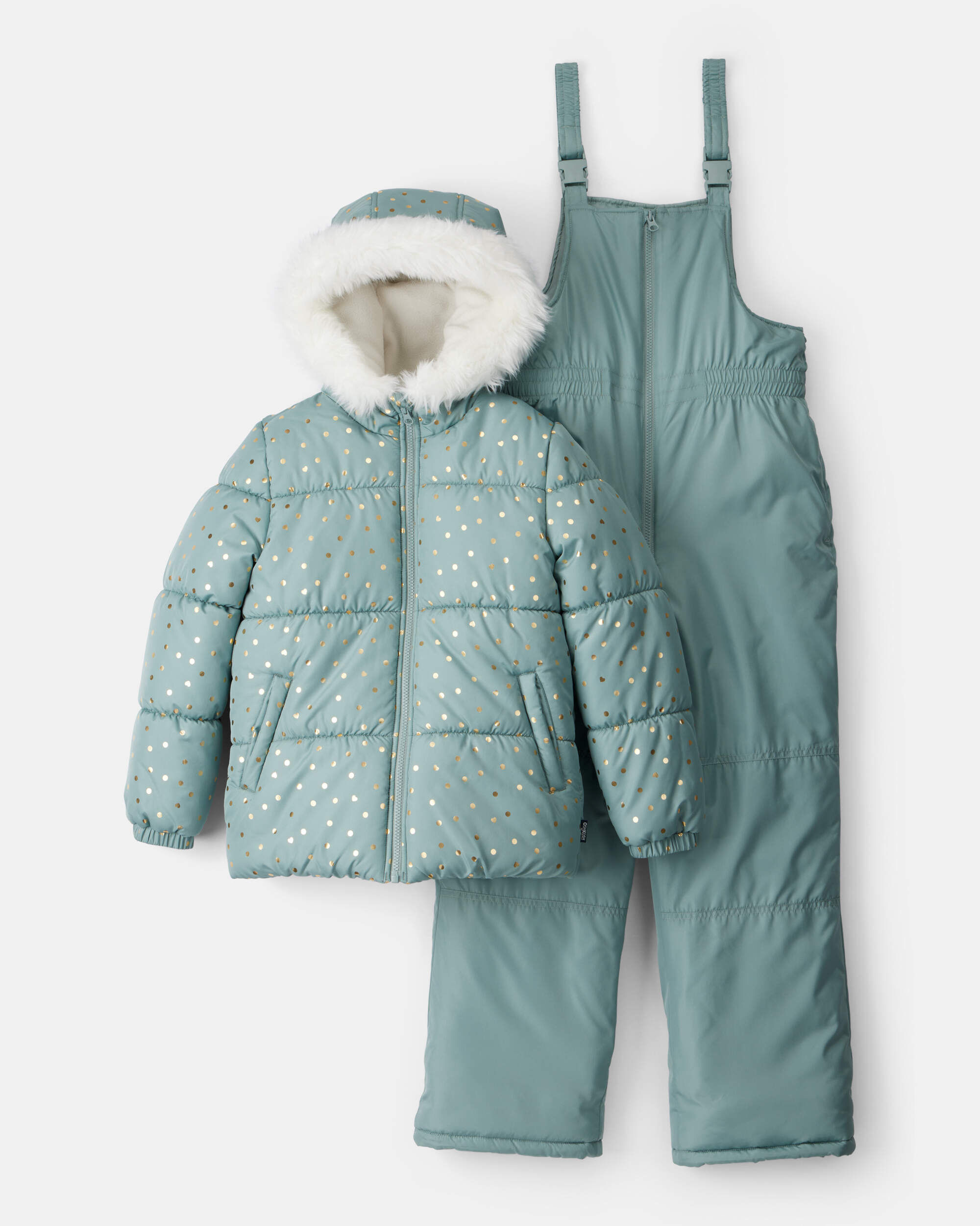 Girls 2-Piece Polka Dot Hooded Snowsuit Jacket & Bib Set