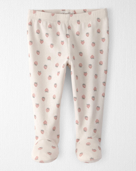 Baby Girl Organic Cotton Rib Footed Pants in Strawberry Print
