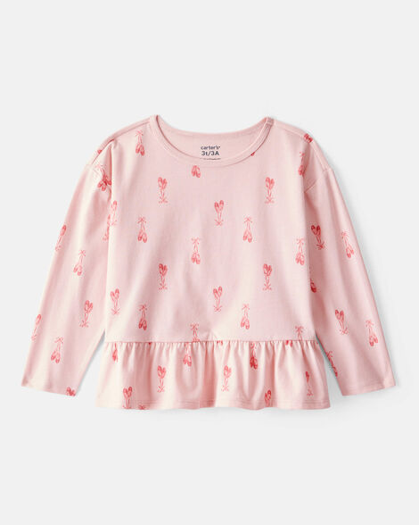 toddler girl ballet slippers long-sleeve peplum top - pink