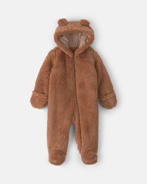 baby bear teddy fleece long-sleeve jumpsuit - brown
