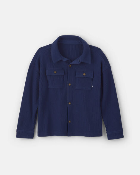Boys Thermal Long-Sleeve Button-Down Shirt - Navy Blue
