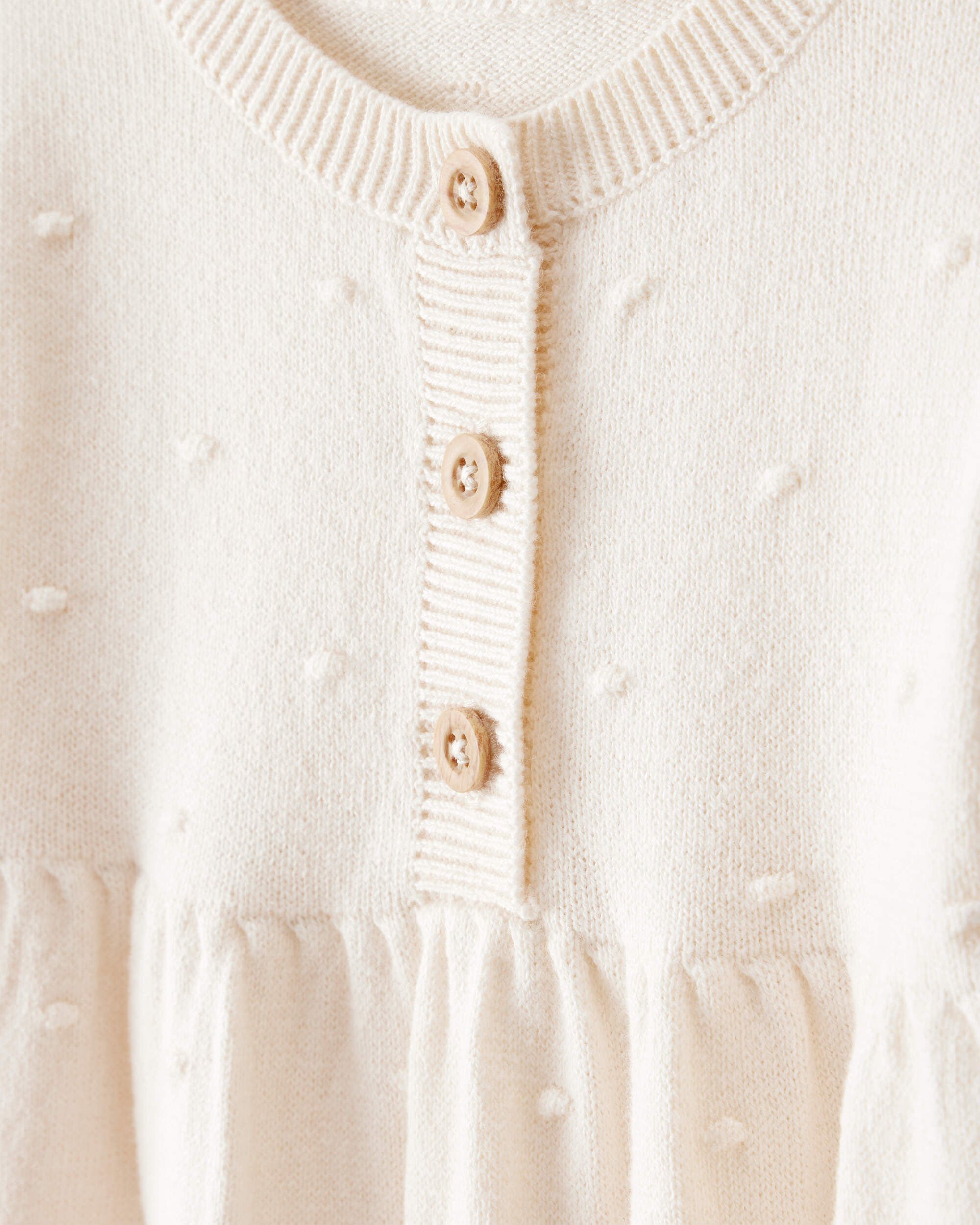Baby Girl Cotton Long-Sleeve Jumpsuit - Ivory