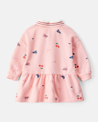Product image 2 of Baby Girl Art Print Collared Long-Sleeve Dress - Pink