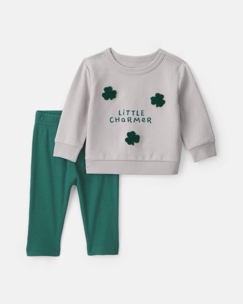 Carter's baby boy 2-piece 'little charmer' st. patrick's day french terry top & pant set 12M Green/Grey