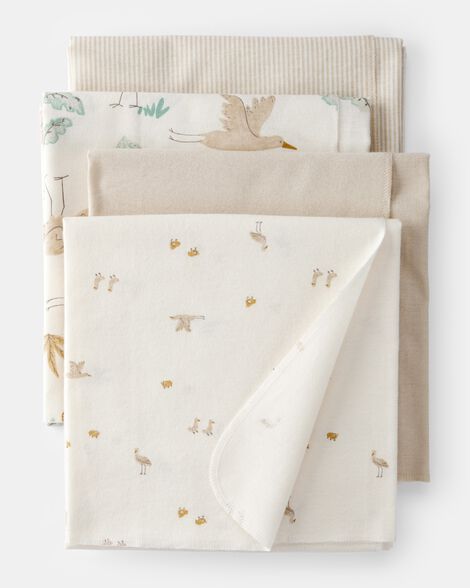 baby 4-pack stork print receiving blankets - yellow