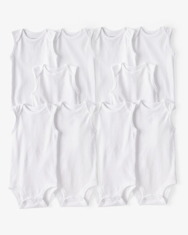 Product image 1 of Baby 10-Pack Sleeveless Cotton Bodysuits - White