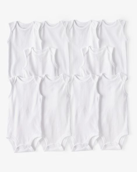 Product image 1 of Baby 10-Pack Sleeveless Cotton Bodysuits - White