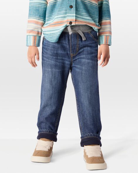  Product image 1 of Toddler Drawstring Fleece-Lined Jeans  - Dark Blue