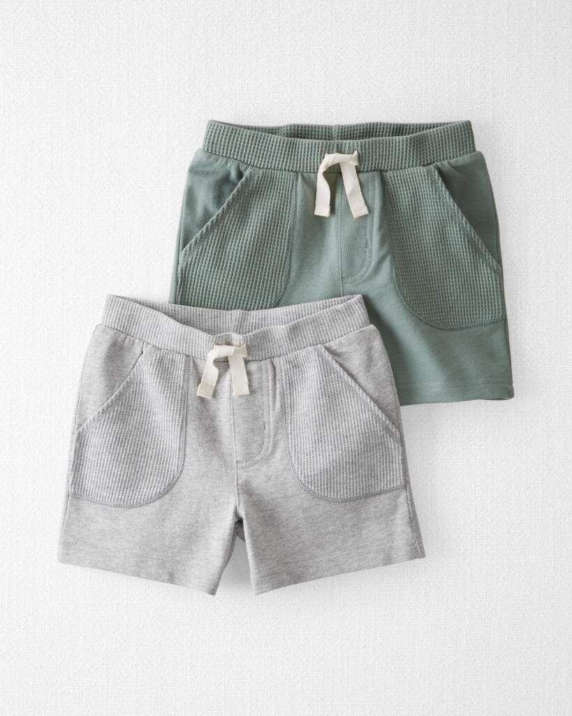 Little Planet Toddler 2-Pack Organic Cotton Waffle Knit Shorts 4T Green, Grey