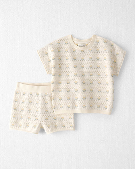 Toddler Girl Organic Cotton Sweater Knit Set in Honey Floral Print