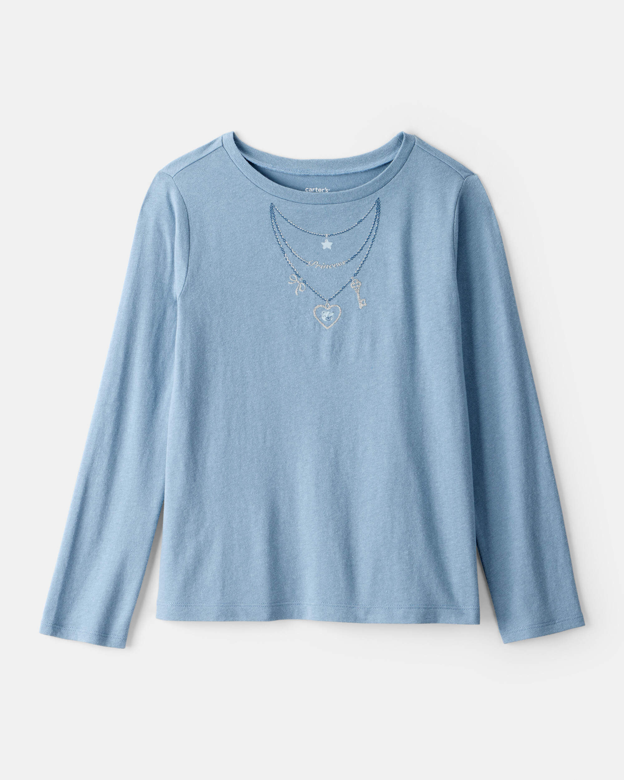Carters girls charm necklace long-sleeve graphic tee L Blue 3$