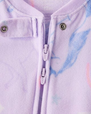 Product image 2 of Toddler Girl Unicorn Print Loose Fit Long-Sleeve 2-Way Zip 1-Piece Pajamas - Purple