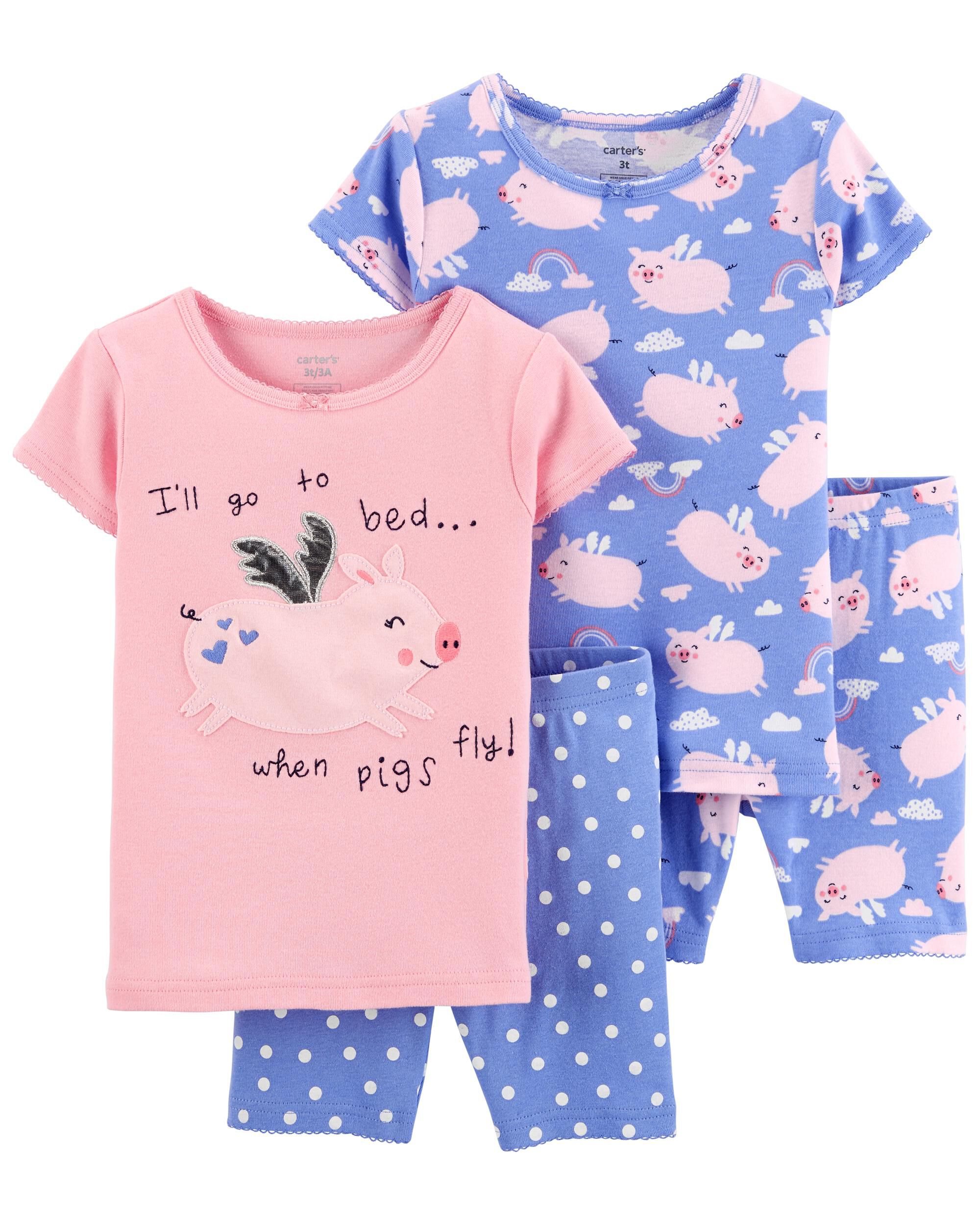 4-Piece Pig 100% Snug Fit Cotton PJs