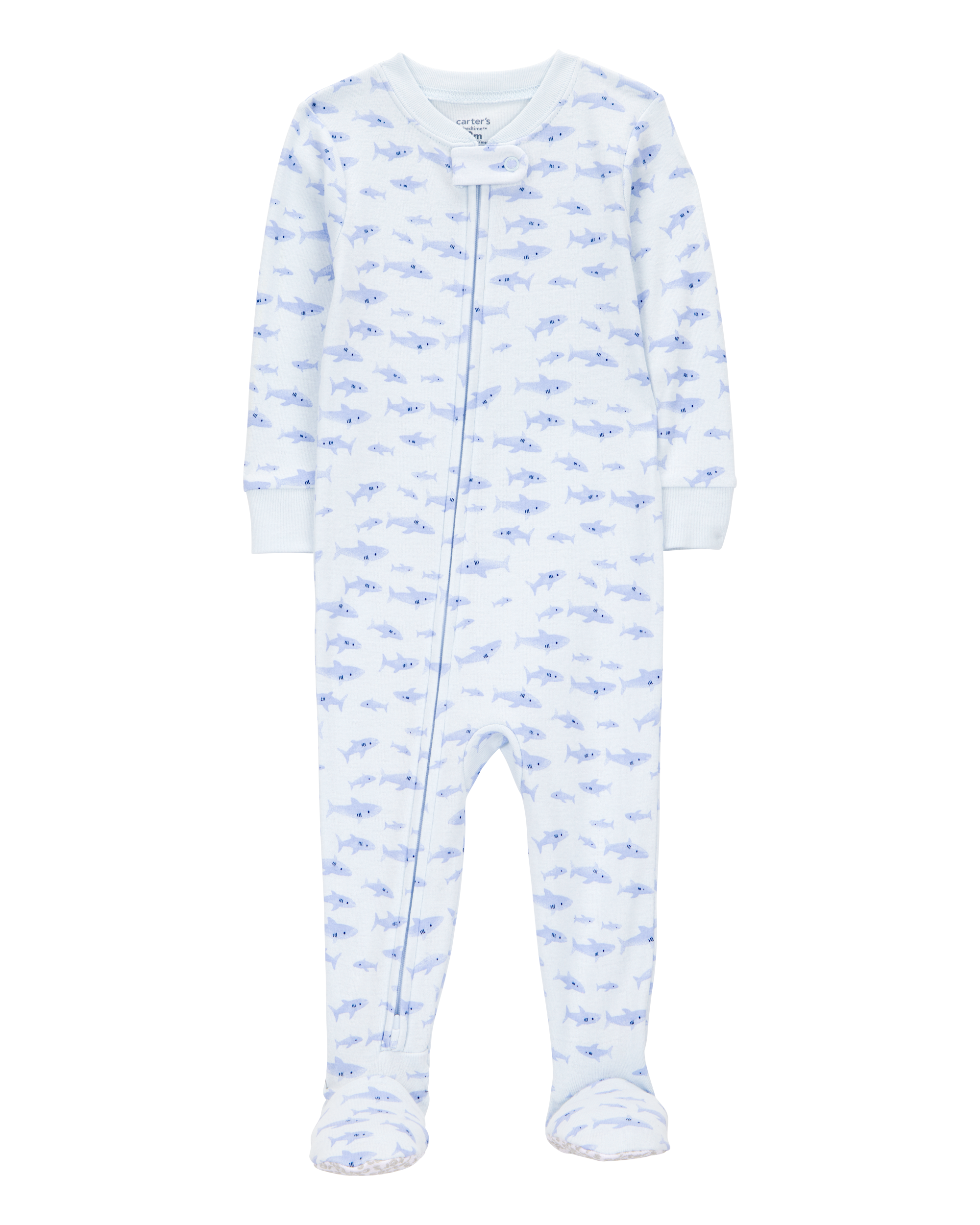 Baby Boy 1-Piece Shark Print 100% Snug Fit Cotton Footie Pajamas - Blue