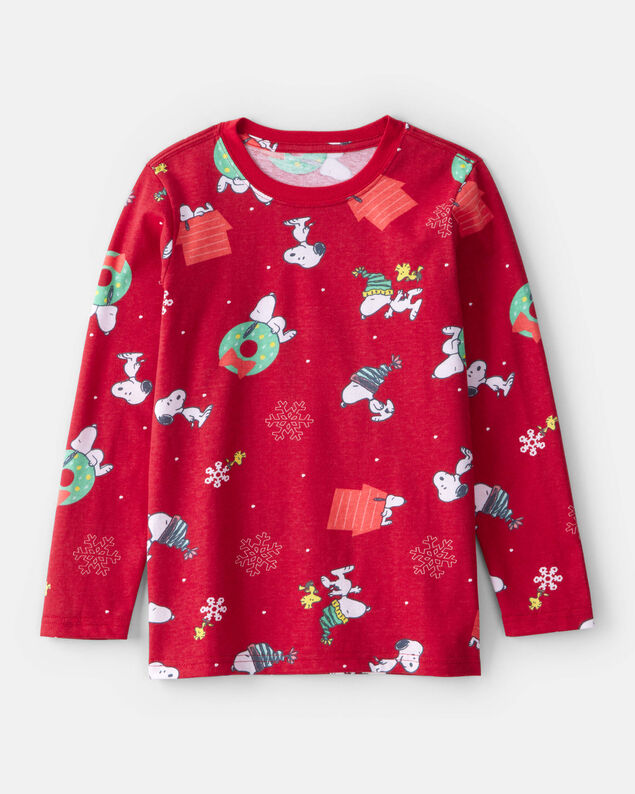 Product image 1 of Boys Christmas Peanuts Snoopy Print Long-Sleeve Graphic Tee - Red