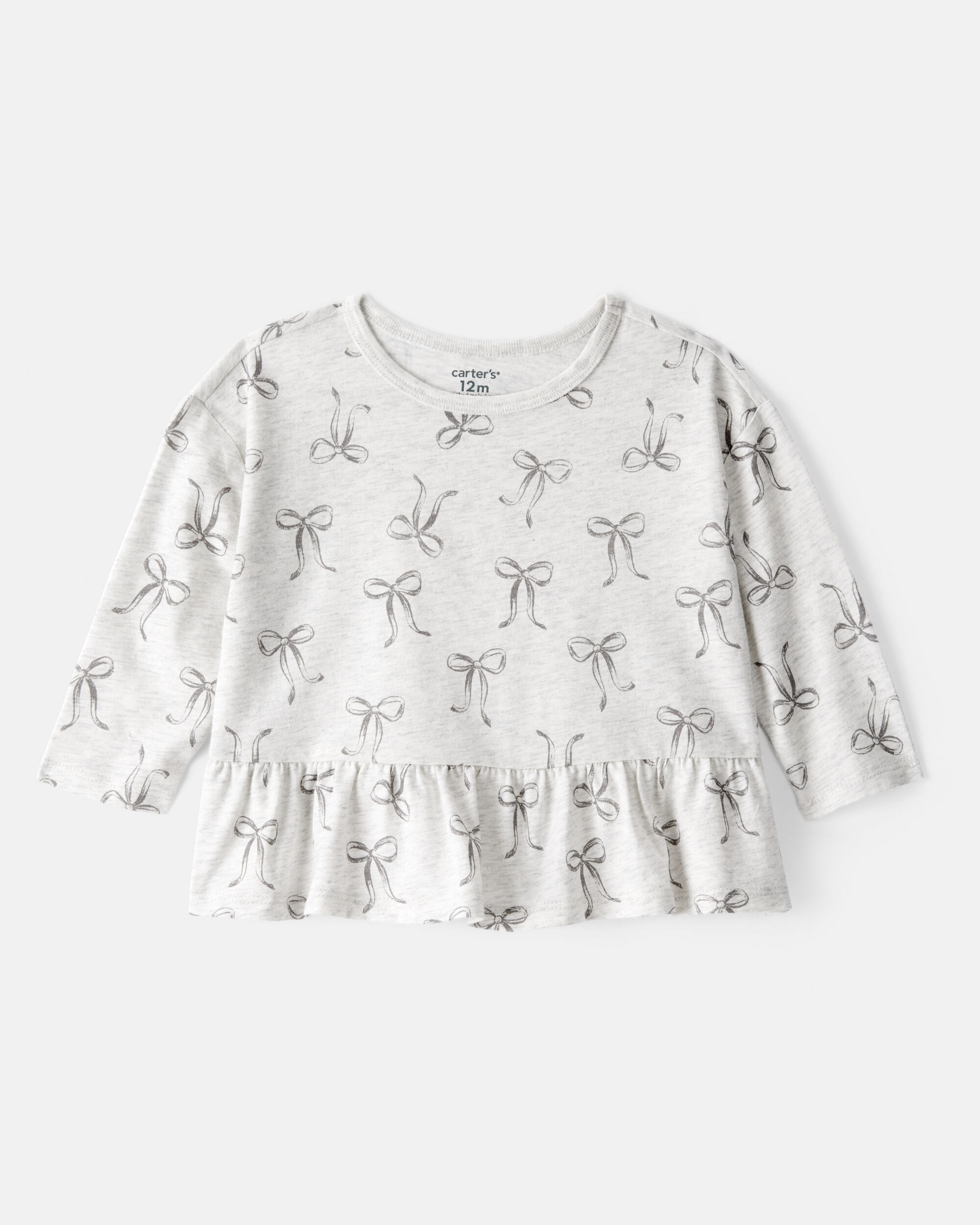 Baby Girl Bow Print Long-Sleeve Peplum Top