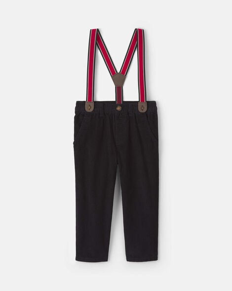 toddler corduroy straight suspender pants - black