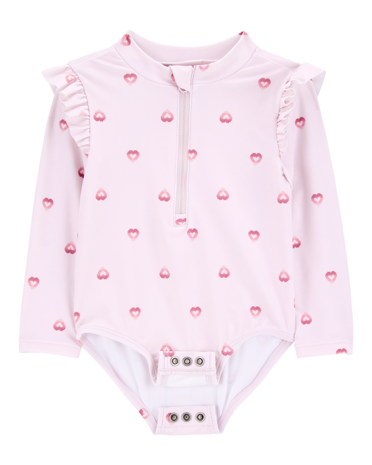 Baby 1-Piece Heart-PrintLong-Sleeve Rashguard Swimsuit
