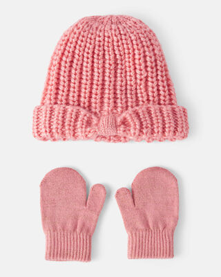 Product image 1 of Baby Girl 2-Piece  Shimmer Winter Hat & Mittens - Pink