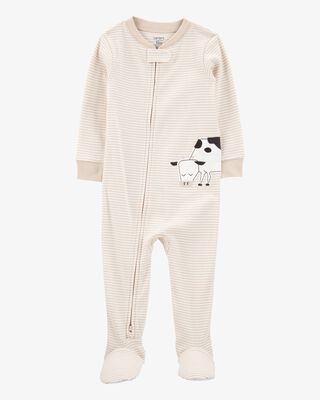 Product image 1 of Toddler Cow Striped Snug Fit Cotton Footie 1-Piece Pajamas - Tan