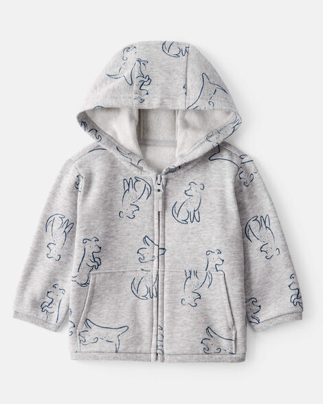baby boy daydream fleece dog print long-sleeve hoodie - grey