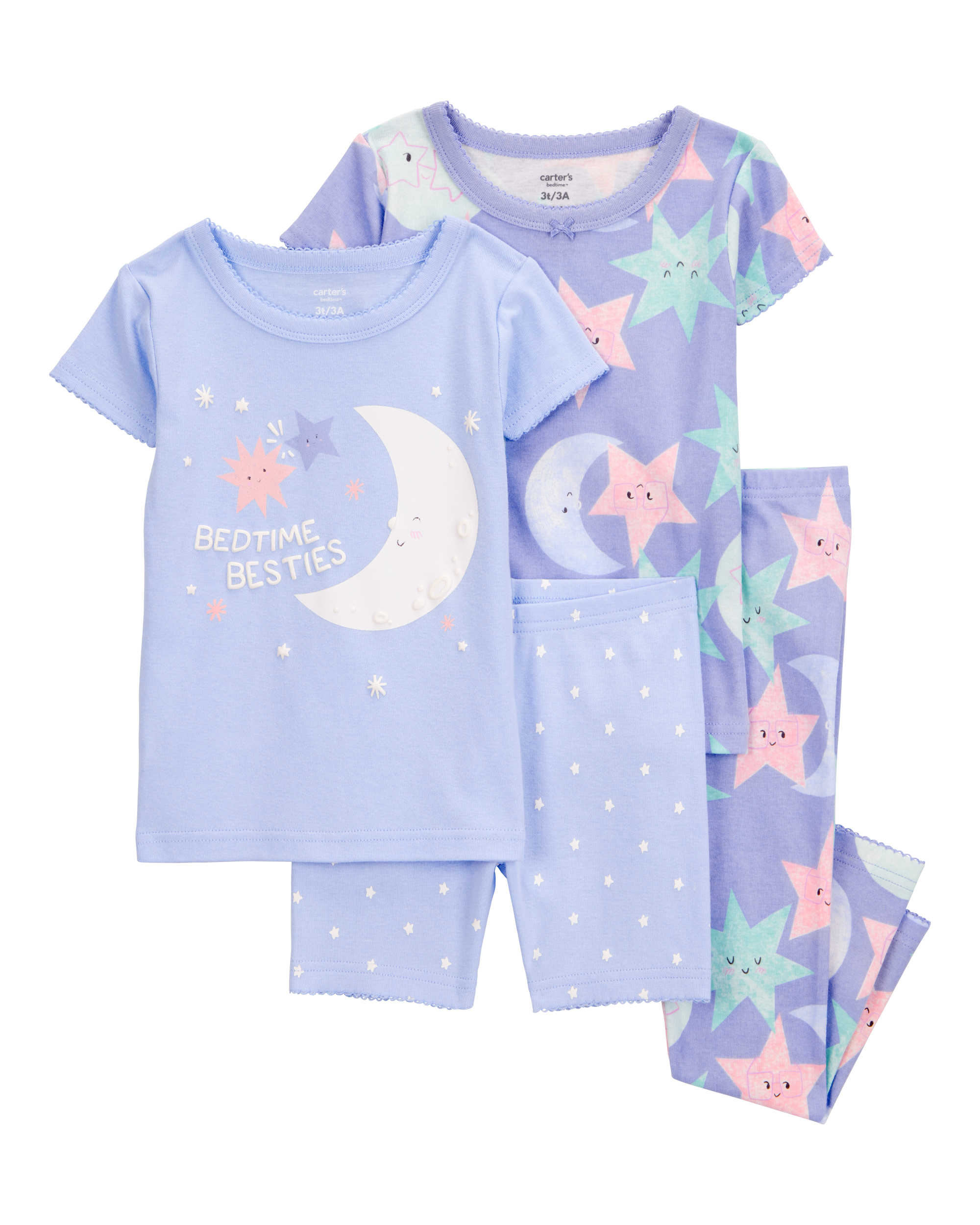 Toddler 4-Piece Moon & Stars 100% Snug Fit Cotton Pajamas - Purple