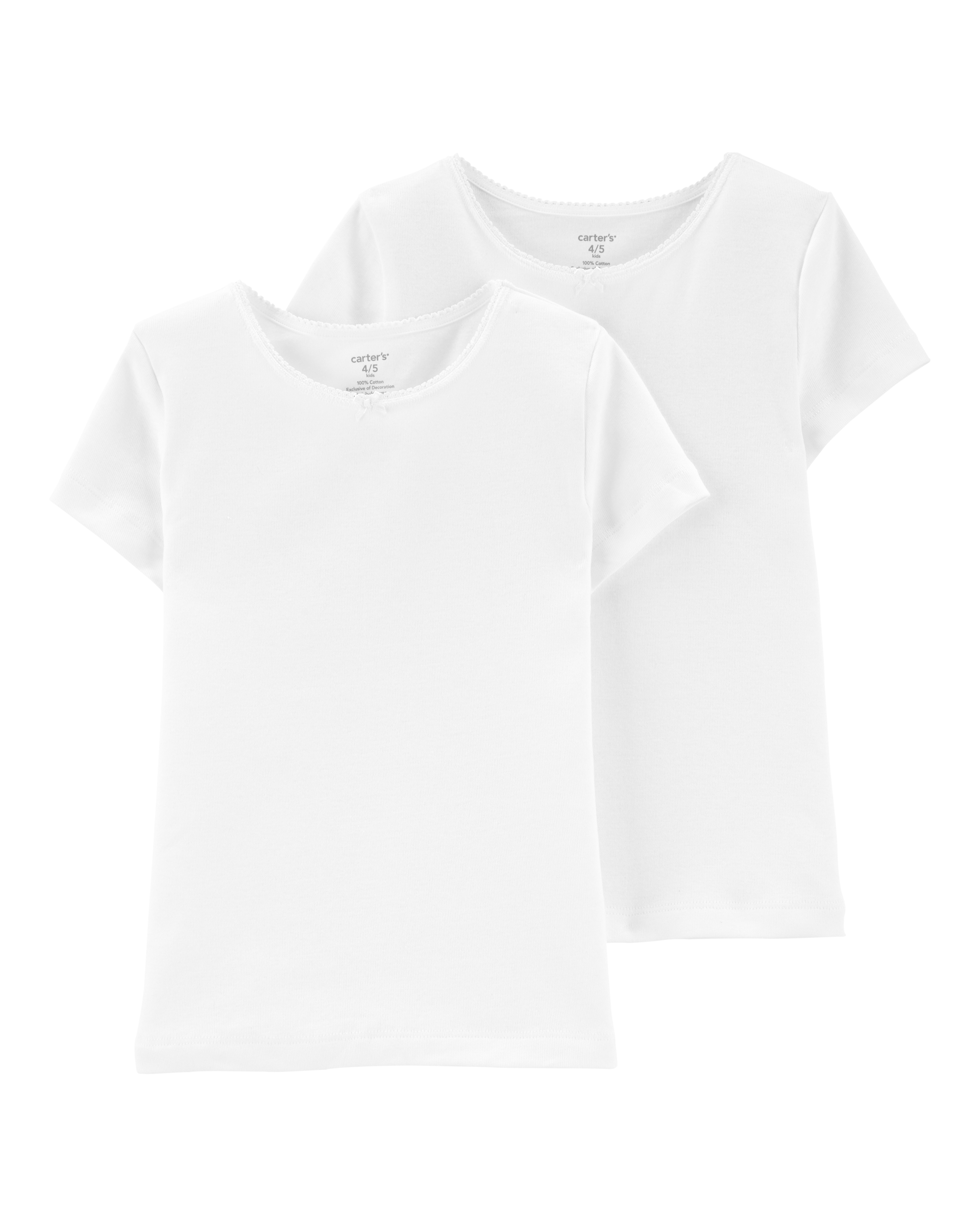 Girls 2-Pack Cotton Short-Sleeve Undershirts - White
