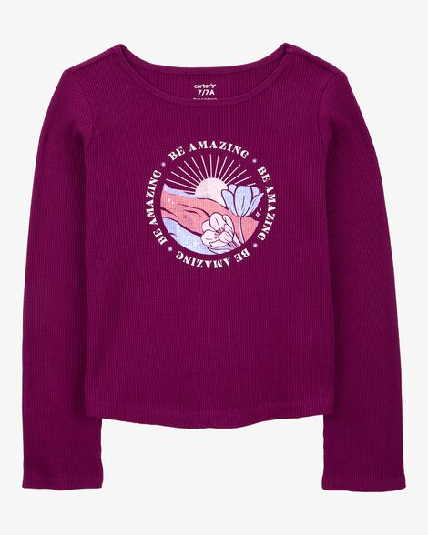  Product image 1 of Kid Waffle Knit Long-Sleeve Tee - Burgundy