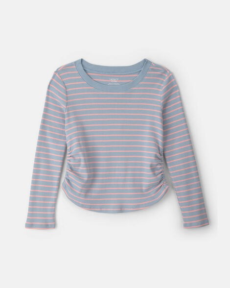 girls striped long-sleeve top - blue/pink