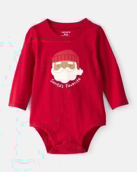 baby santa's favorite cotton graphic bodysuit - red