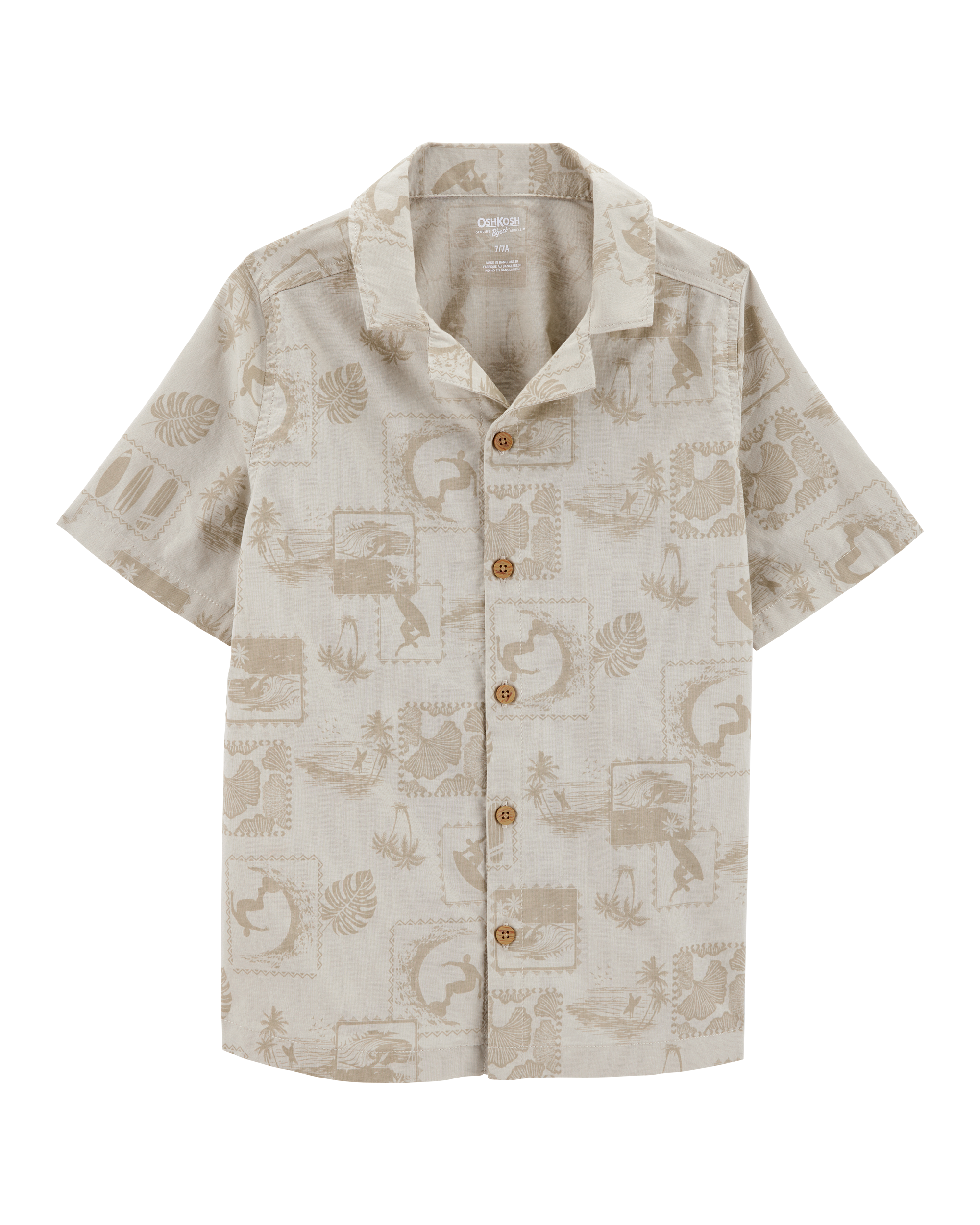 Kid Safari Short-Sleeve Button-Down Shirt - Khaki