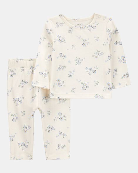 baby 2-piece floral long-sleeve tee & pant set - white/blue