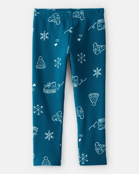 toddler girl winter print pull-on stretch leggings - blue