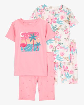 Product image 1 of Kid Flamingo Print Snug Fit Cotton 4-Piece Pajamas