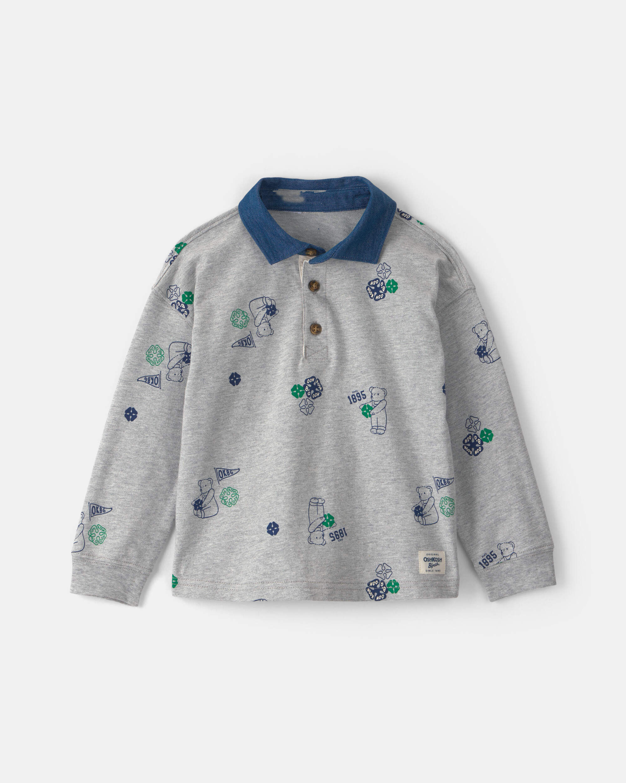 OshKosh Bgosh Toddler Boy Bear Long-Sleeve Polo Shirt 12M GreyBlue 17$