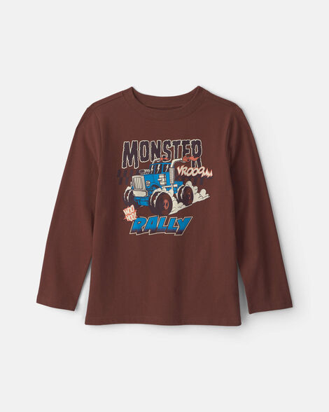 boys 'monster truck rally' long-sleeve graphic tee - brown
