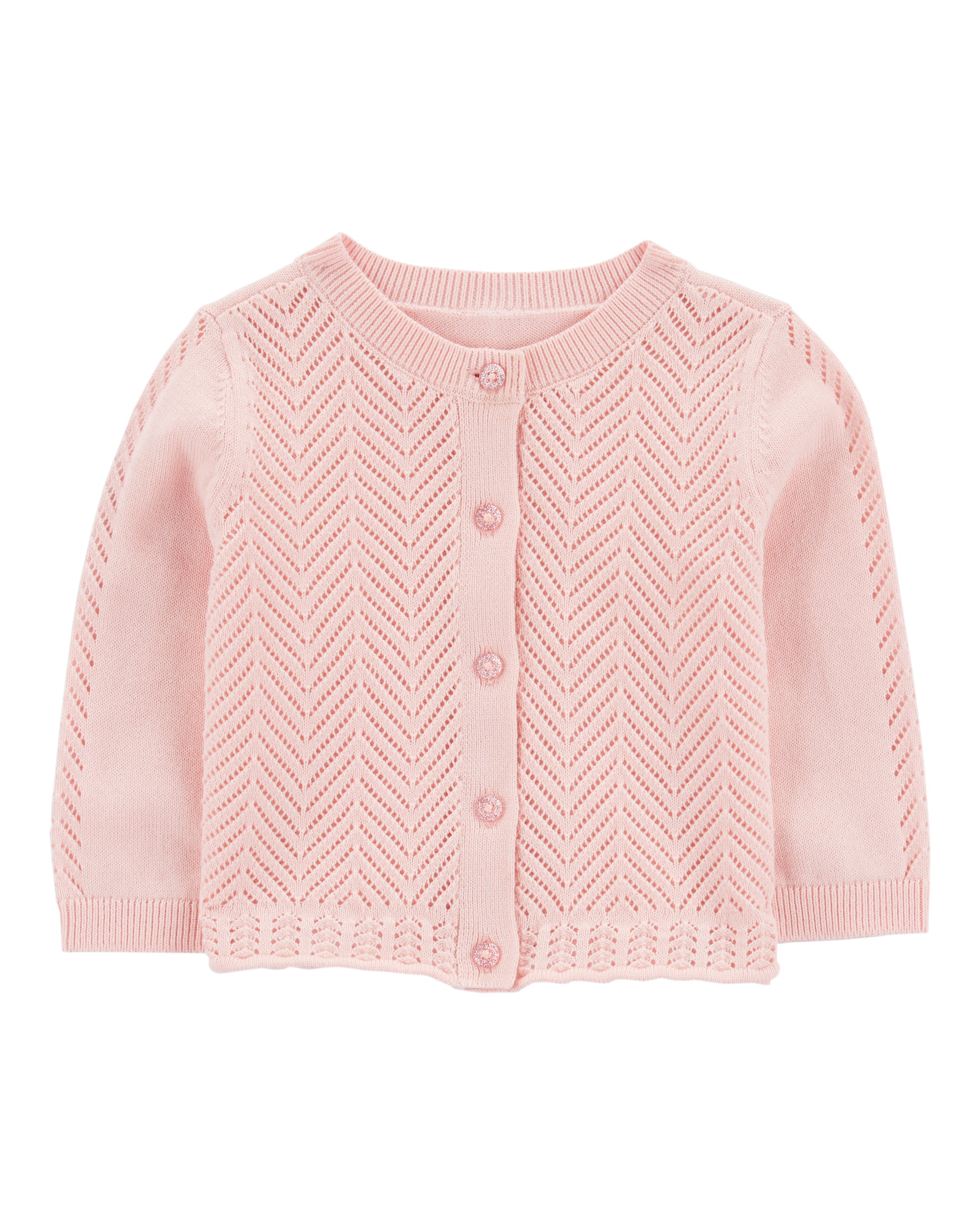Baby Girl Pointelle Button-Front Sweater Knit Cardigan - Pink