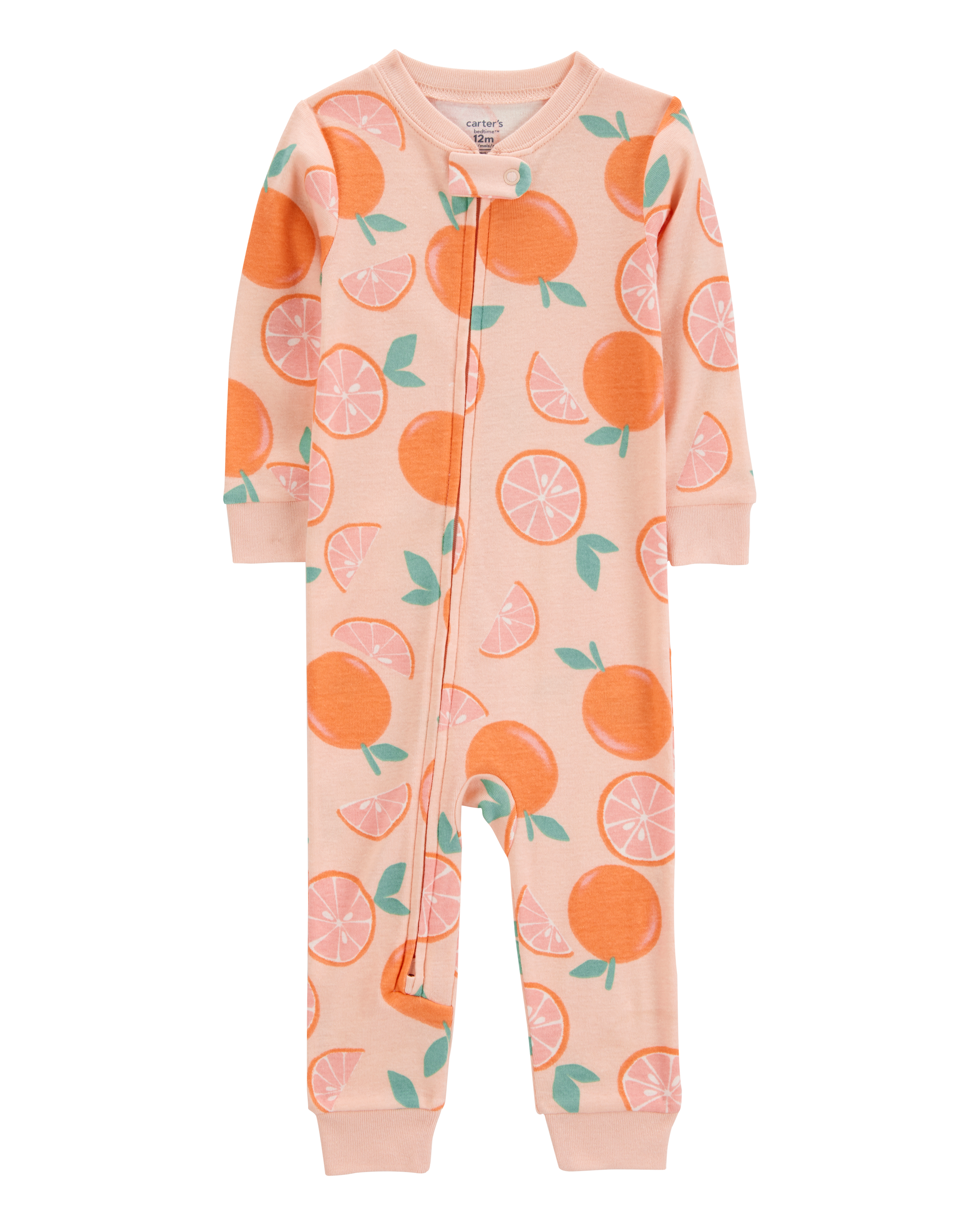 Toddler Girl Orange Print Snug Fit Cotton Footless 1-Piece Pajamas - Pink