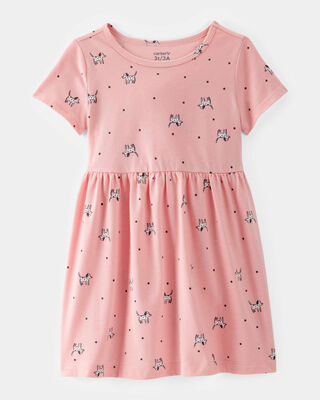 Product image 1 of Toddler Girl Dog Print Short-Sleeve Knit Dress - Pink