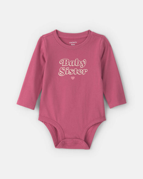 baby girl 'baby sister' long-sleeve graphic bodysuit - pink