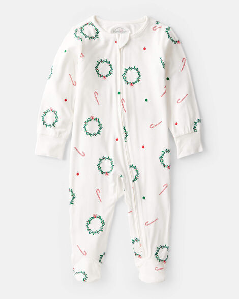 baby wreath print purelysoft long-sleeve sleep & play pajamas - ivory