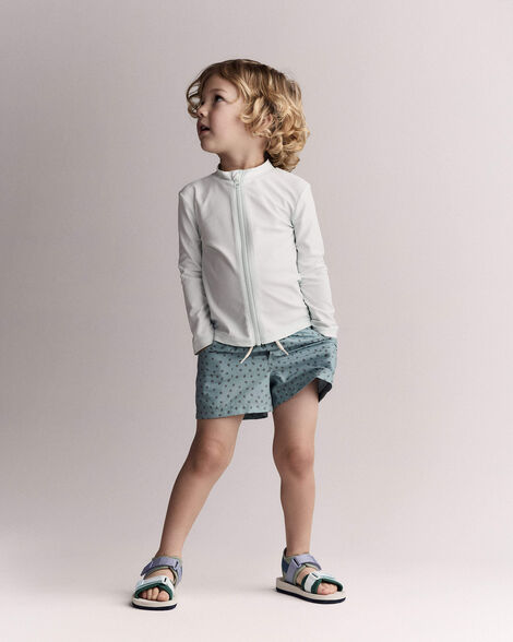 Toddler Boy Swim Trunk in Dot Print - Pale Blue